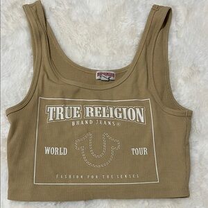 True Religion Tan Ribbed Logo Crop Tank Top